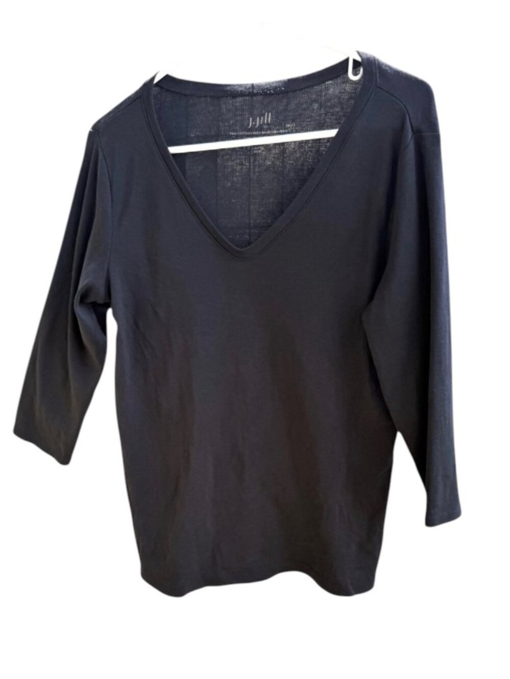 J. Jill Pima Cotton Black V-Neck Ballet Sleeve Top
